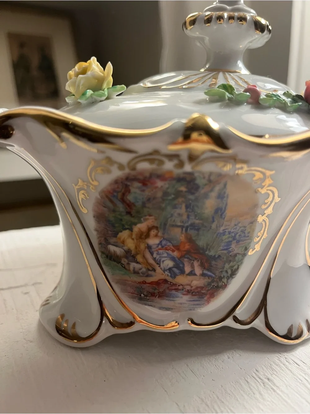 Rococo Cico Bavaria Germany Porcelain Lidded Bowl - Courting Couple Scene